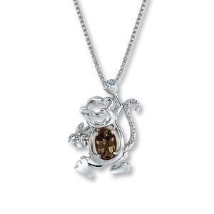 Sterling silver diamond & smoky quartz monkey